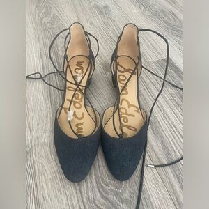 Sam Edelman denim blue block heels with ankle wrap